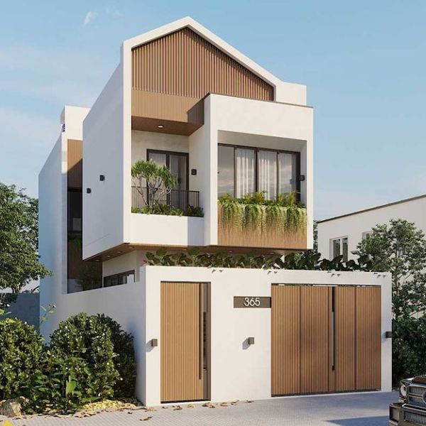 Rumah Tingkat dengan Aksen Kayu